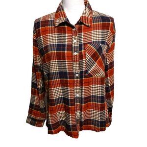 NEW‎ Aerie Plaid Flannel Cotton & Viscose Shirt Red/Navy Size S